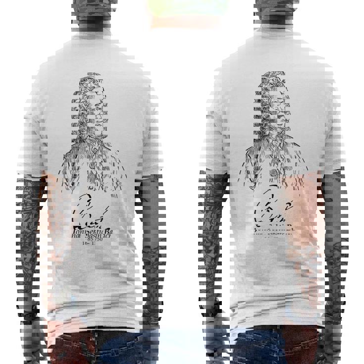 Bach German Composerバッハ、ドイツの作曲家、音楽家、クラシカル メンズTシャツ バックプリント