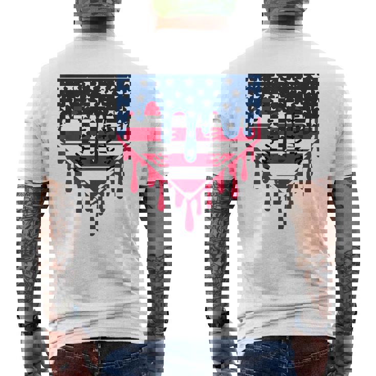 Baseball Drip Boy Ice Cream Patriotic American Flag 4Th July Men's T-shirt Back Print