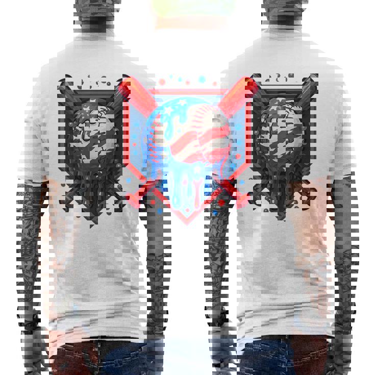 Baseball Drip Ice Cream 4Th Of July Usa Flag Men's T-shirt Back Print