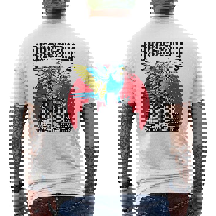 Budgiezilla 面白いインコ セキセイインコ セキセイインコ セキセイインコ 鳥好き メンズTシャツ バックプリント