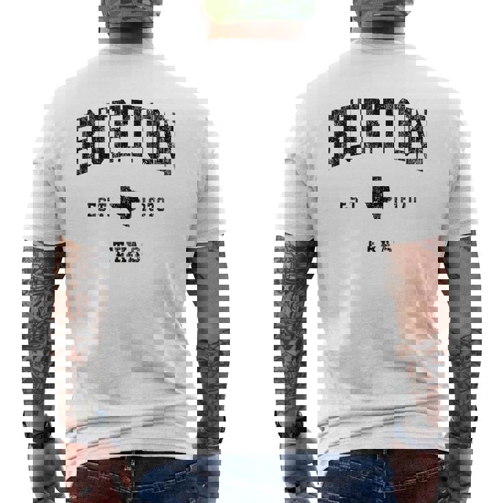 Burton Texas Tx ビンテージ アスレチック ブラックスポーツデザイン メンズTシャツ バックプリント