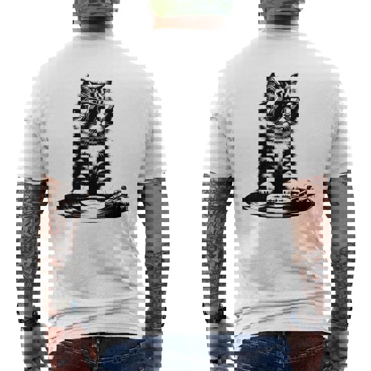 Cool Dj Cat ビニールレコード愛好家 メンズTシャツ バックプリント