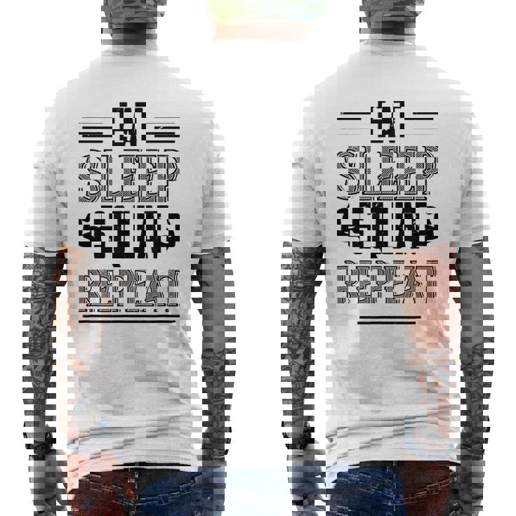 Eatleepquat Repeat 面白いジムワークアウト メンズTシャツ バックプリント