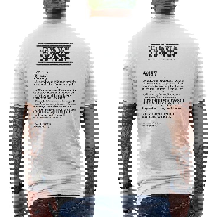 Edwin 面白いフレーズ 名前の定義付き メンズTシャツ バックプリント