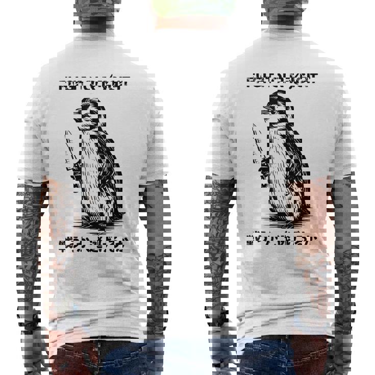 Fight Or Flight Meme Penguin With Knife Men's T-shirt Back Print