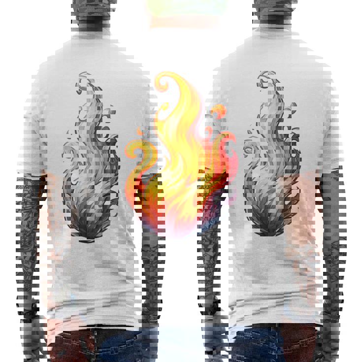 Fire Element Flameのグラフィックアート。あらゆる年齢の方に。 メンズTシャツ バックプリント