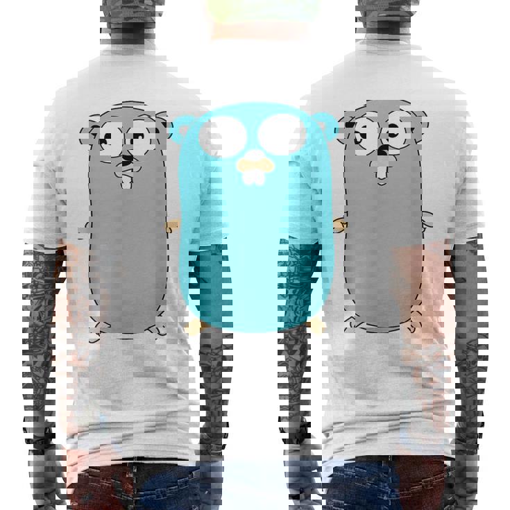 Go Golang プログラミング言語ロゴ マスコットゴファー メンズTシャツ バックプリント