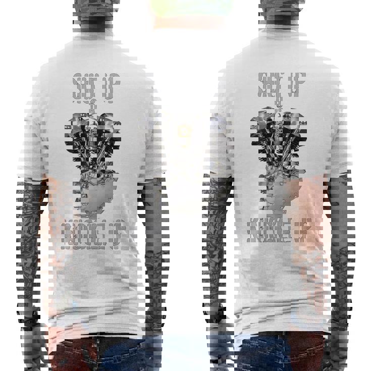 Hd-Twin シャットアップまたはナックルアップ ナックルヘッド レトロ バイカーギア メンズTシャツ バックプリント