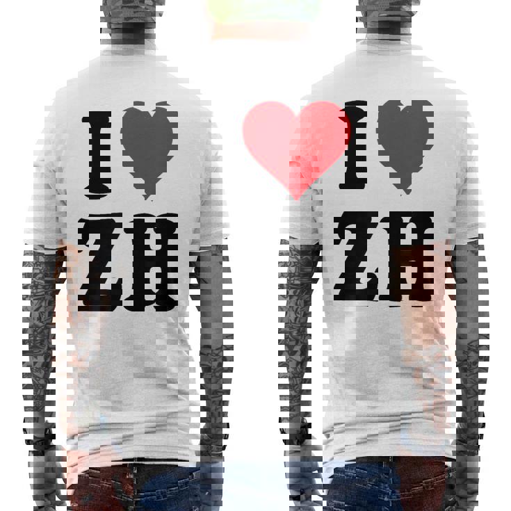 I Heart Zh Initials I Love ZH First And Last Name Z H メンズTシャツ バックプリント