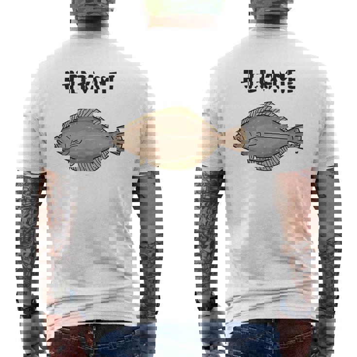 Hirame ヒラメ 平目 鮃 魚好き 願掛け 釣り好き 海釣り 趣味 おもしろ 寿司ネタ 趣味釣り 船釣り 釣り メンズTシャツ バックプリント