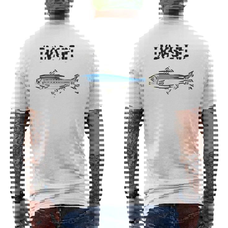 Iwashi イワシ 鰯 魚好き 願掛け 釣り好き 海釣り 趣味 おもしろ 寿司ネタ 趣味釣り 船釣り 釣り メンズTシャツ バックプリント