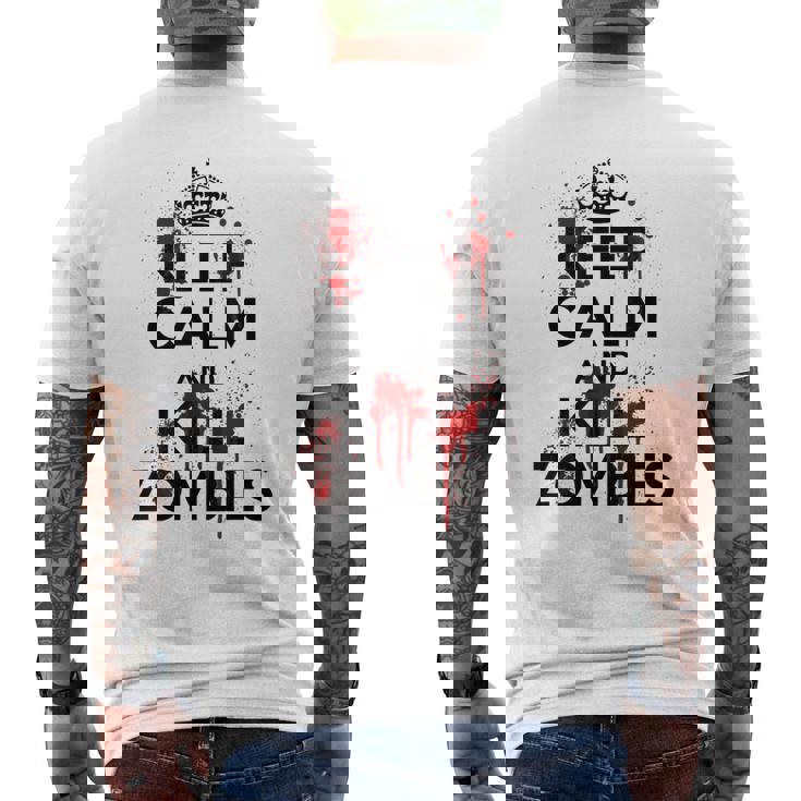 Keep Calm And Kill Zombies Carry Bloodplatter On メンズTシャツ バックプリント