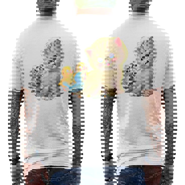 Kitten With Happy Little Birds メンズTシャツ バックプリント
