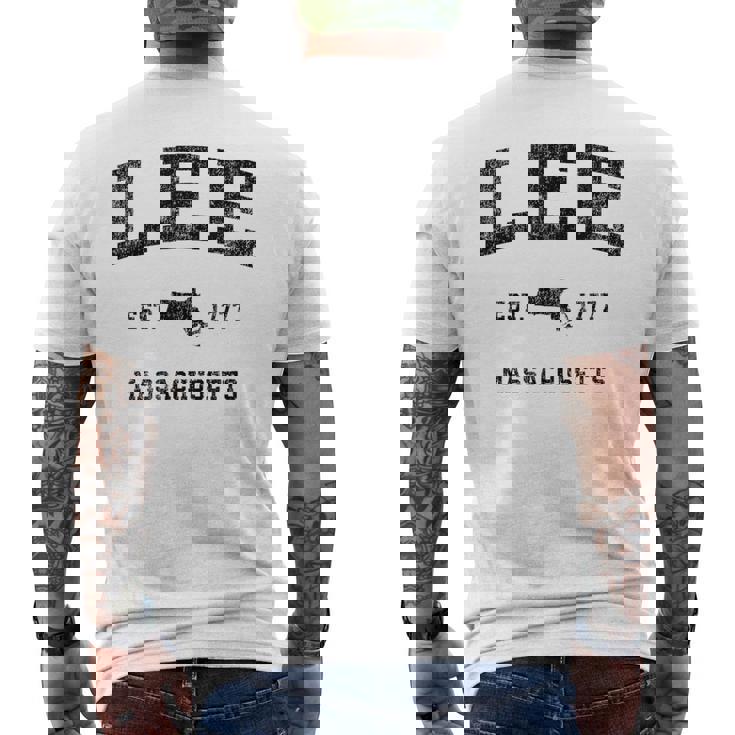 Lee Massachusetts Ma ビンテージ スポーツ デザイン ブラックプリント メンズTシャツ バックプリント