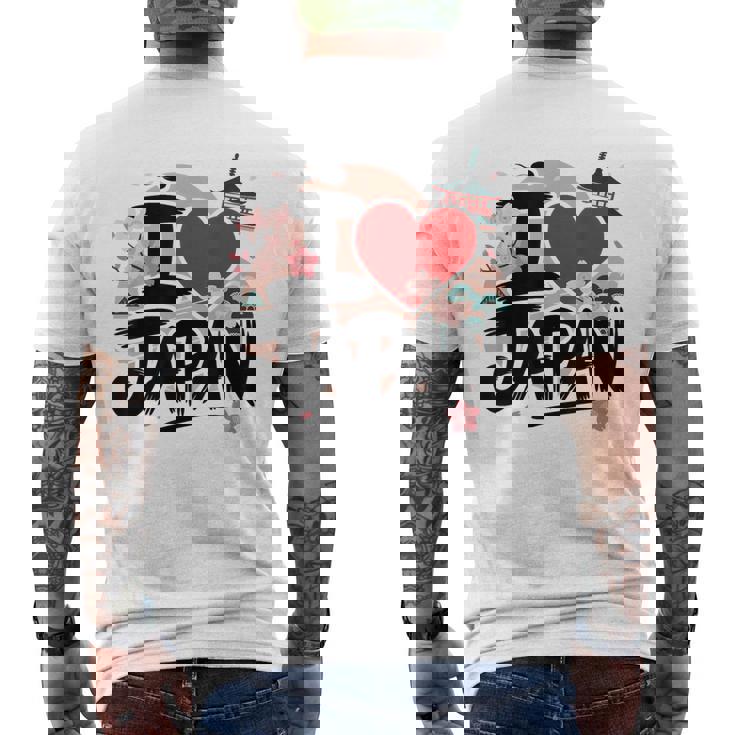 I Love Japan 桜 桜 日本の富士山 寺院 メンズTシャツ バックプリント