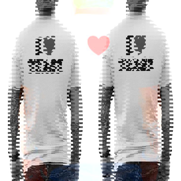 I Love Yeast 面白くてかわいい栄養パン屋フードヌーチファン メンズTシャツ バックプリント