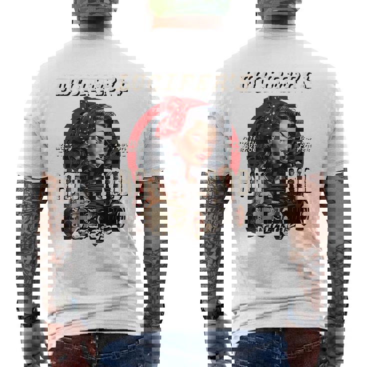 Lucifer's スーパーホットロッド ピンナップガール ロカビリー ガレージ レトロ メンズTシャツ バックプリント