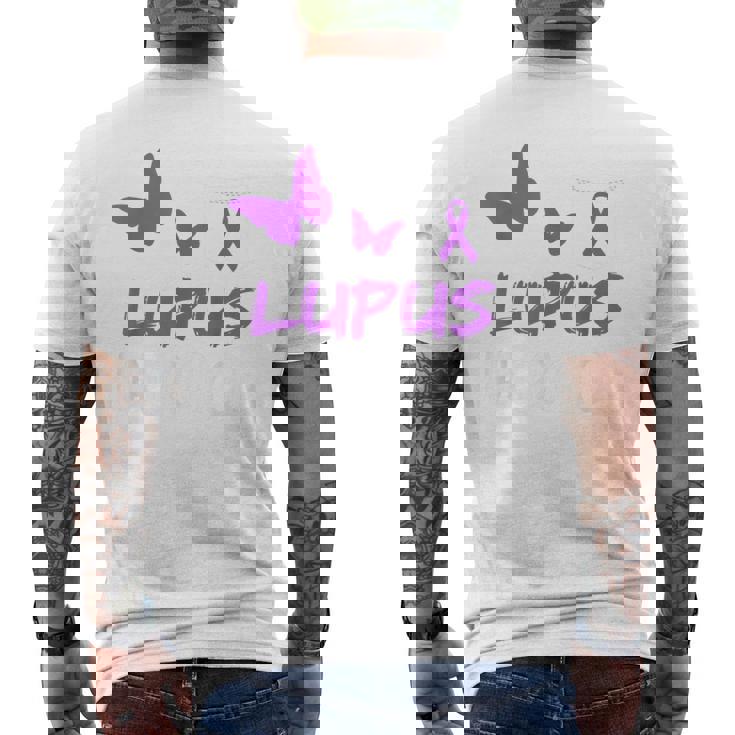 Lupus Warrior パープルバタフライ&リボン ポケット付き メンズTシャツ バックプリント