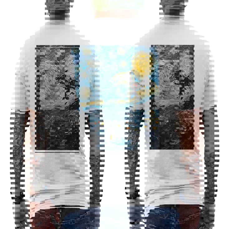 Mothman Cryptid Cryptozoology 星月夜 ゴッホ絵画 メンズTシャツ バックプリント