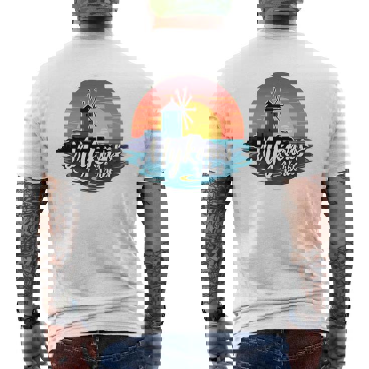 Mykonosibes ヴィンテージ 夕日 ギリシャの島 ギリシャ お土産 長袖tシャツ メンズTシャツ バックプリント