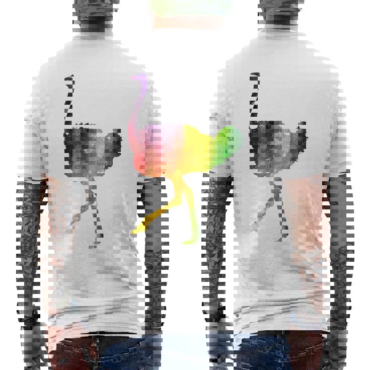 Ostrich African ダチョウ Animal Watercolor Graphic メンズTシャツ バックプリント