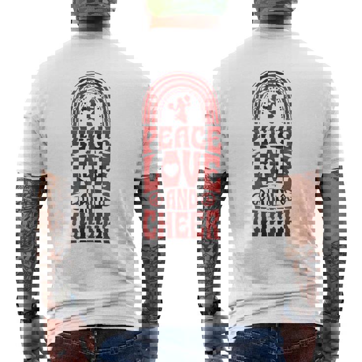 Peace Love And Cheer ボヘミアンレインボーチアリーダー メンズTシャツ バックプリント