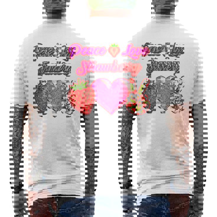 Peace Love イチゴ好き 果物食主義者 果実 果実 果実 メンズTシャツ バックプリント