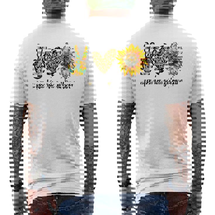 Peace Love サンシャイン ヒッピー ひまわり ヒマワリ 恋人へのギフト メンズTシャツ バックプリント