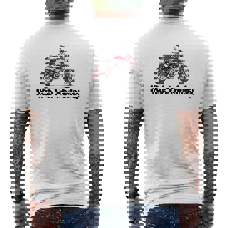 I Ride A Monkey オートバイミニバイクまたはピットバイク メンズTシャツ バックプリント