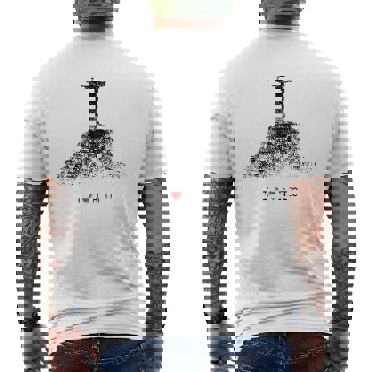 Rio De Janeiro リオデジャネイロのスカイライン イエスキリストの像 ブラジル 愛 メンズTシャツ バックプリント