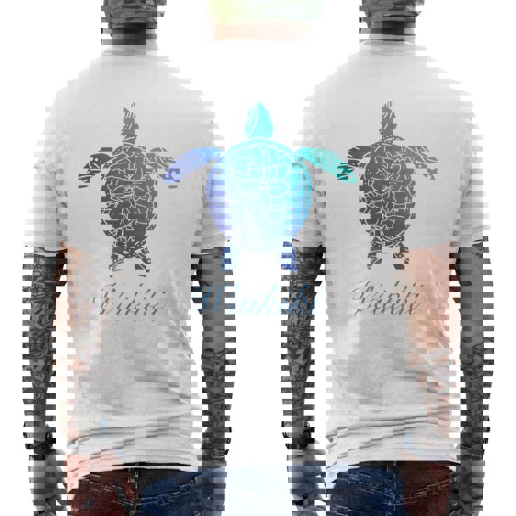 Save The Hawaiiea Turtles ハワイアンブルー トライバルタートルホヌ メンズTシャツ バックプリント