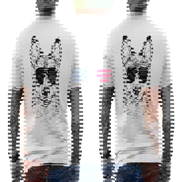 Shepsky Dog 7月4日 アメリカ国旗 メンズTシャツ バックプリント