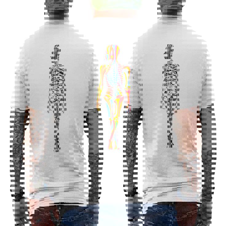 Skelleton カラフル ヒューマンアート 抽象 グラフィック スケルトン メンズTシャツ バックプリント
