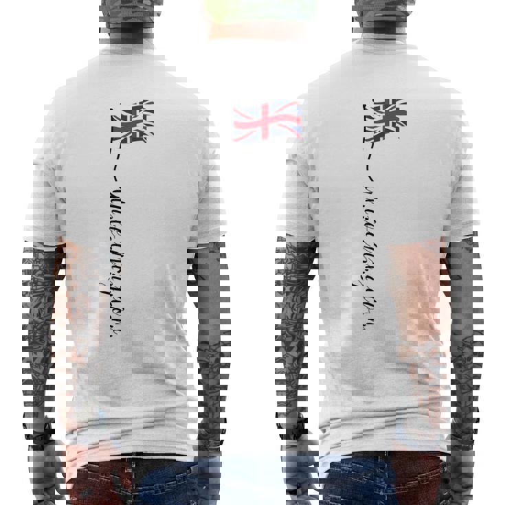 Uk United Kingdomignature ユニオンジャックフラッグポール背面に メンズTシャツ バックプリント