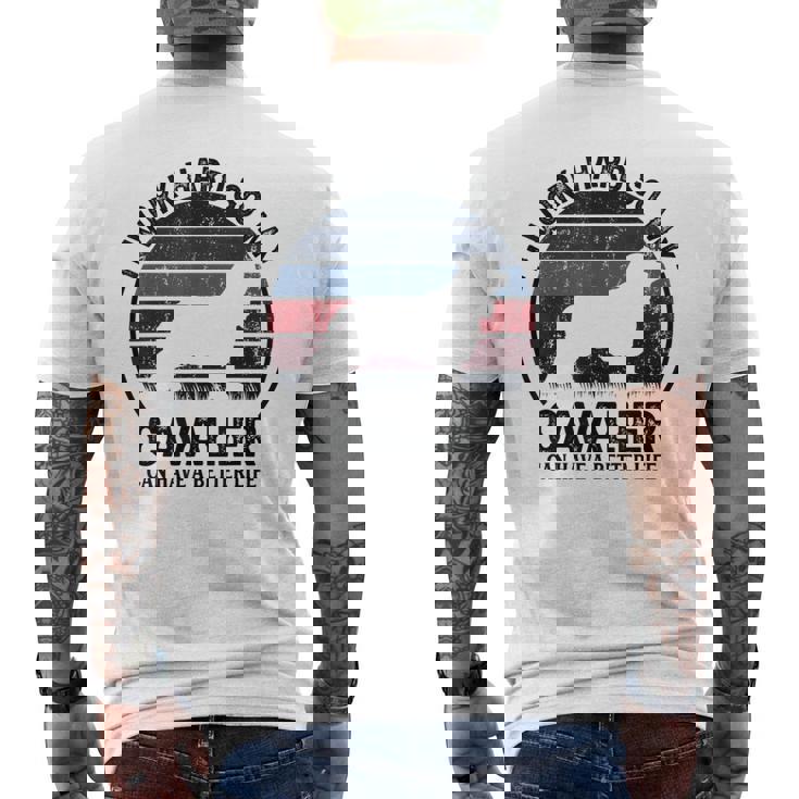 Work Hardo Dog Have Life 面白いレトロキャバリア メンズTシャツ バックプリント