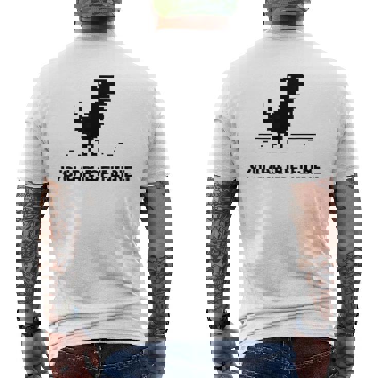 You Are Offline T-Rex 恐竜のラン ピクセルアート 恐竜ゲーム メンズTシャツ バックプリント