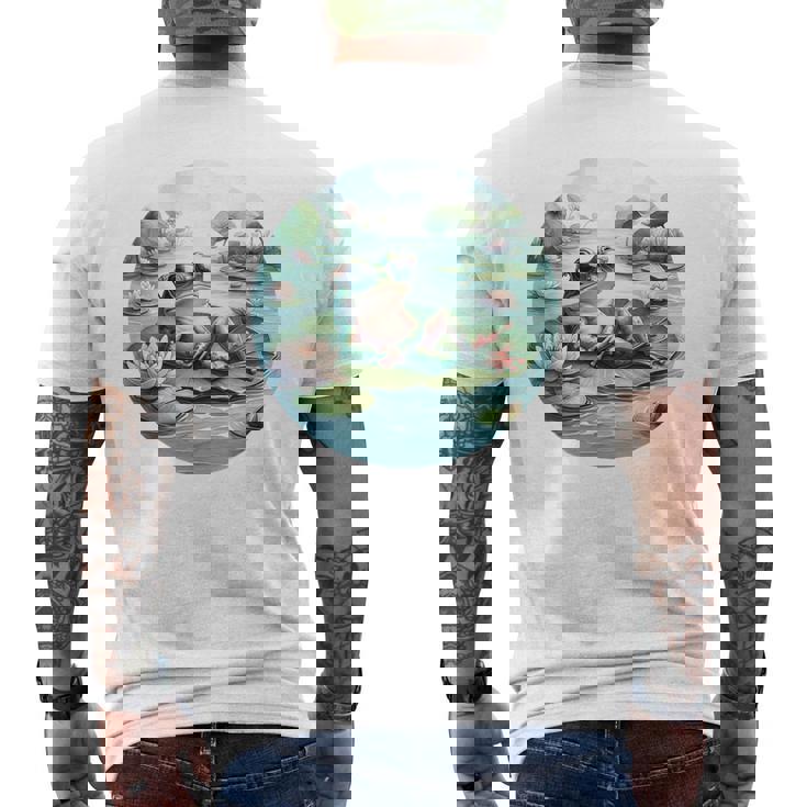 「池でリラックス」 – スイレンの上にサングラスをかけたカエル メンズTシャツ バックプリント