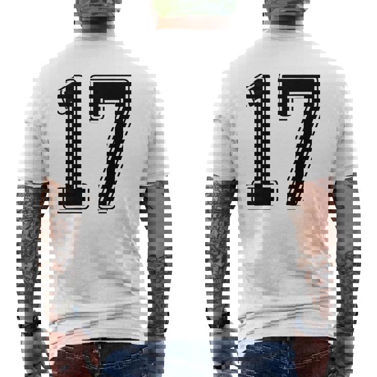 【バックプリント・背中側】17 数字 背番号 ユニフォーム ナンバー【ブラック／黒の文字】スポーツ 野球 サッカー 部活 メンズTシャツ バックプリント