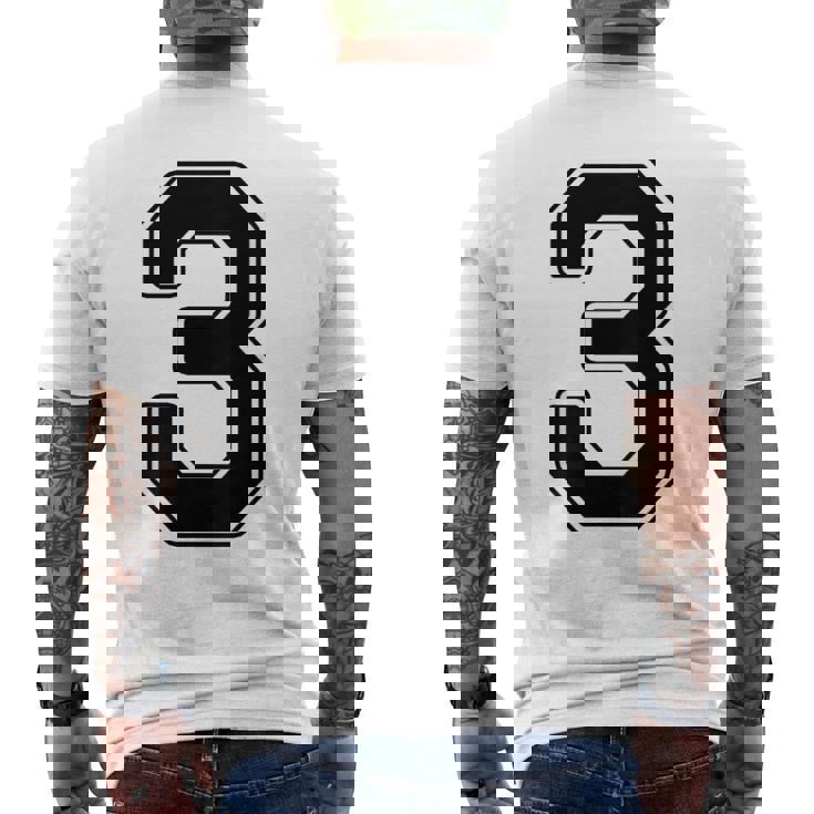 【バックプリント・背中側】3 数字 背番号 ユニフォーム ナンバー【ブラック／黒の文字】スポーツ 野球 サッカー 部活 メンズTシャツ バックプリント