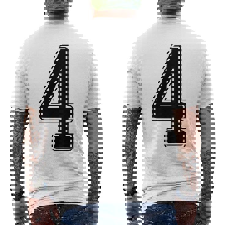 【バックプリント・背中側】4 数字 背番号 ユニフォーム ナンバー【ブラック／黒の文字】スポーツ 野球 サッカー 部活 メンズTシャツ バックプリント