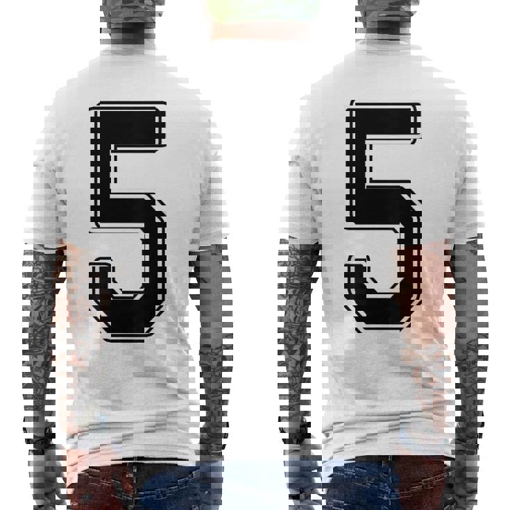 【バックプリント・背中側】5 数字 背番号 ユニフォーム ナンバー【ブラック／黒の文字】スポーツ 野球 サッカー 部活 メンズTシャツ バックプリント