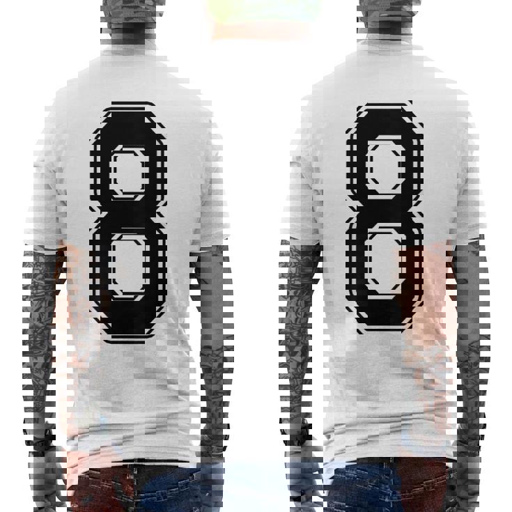 【バックプリント・背中側】8 数字 背番号 ユニフォーム ナンバー【ブラック／黒 の文字】スポーツ 練習着 部活 メンズTシャツ バックプリント