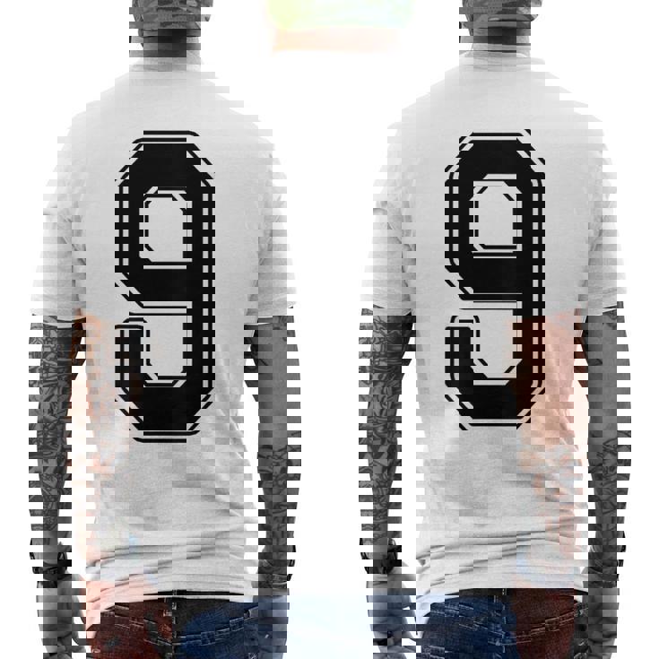 【バックプリント・背中側】9 数字 背番号 ユニフォーム ナンバー【ブラック／黒 の文字】スポーツ 練習着 部活 メンズTシャツ バックプリント