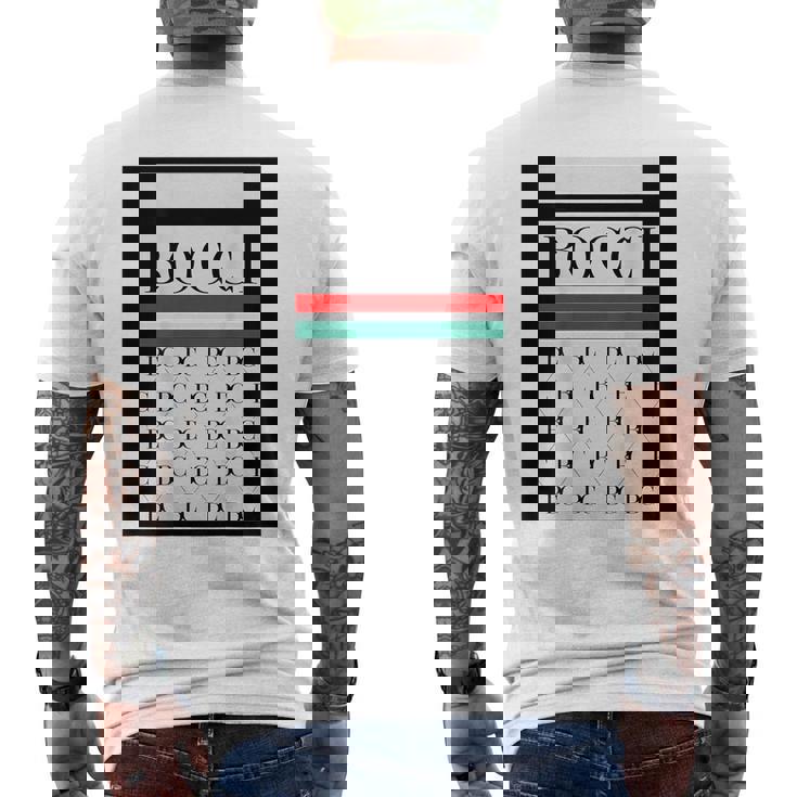 【バックプリント・背中側】Bocci ぼっち ロゴ 総柄 イタリア国旗風【変なtシャツ】陰キャ ブランド パロディ 面白 メンズTシャツ バックプリント