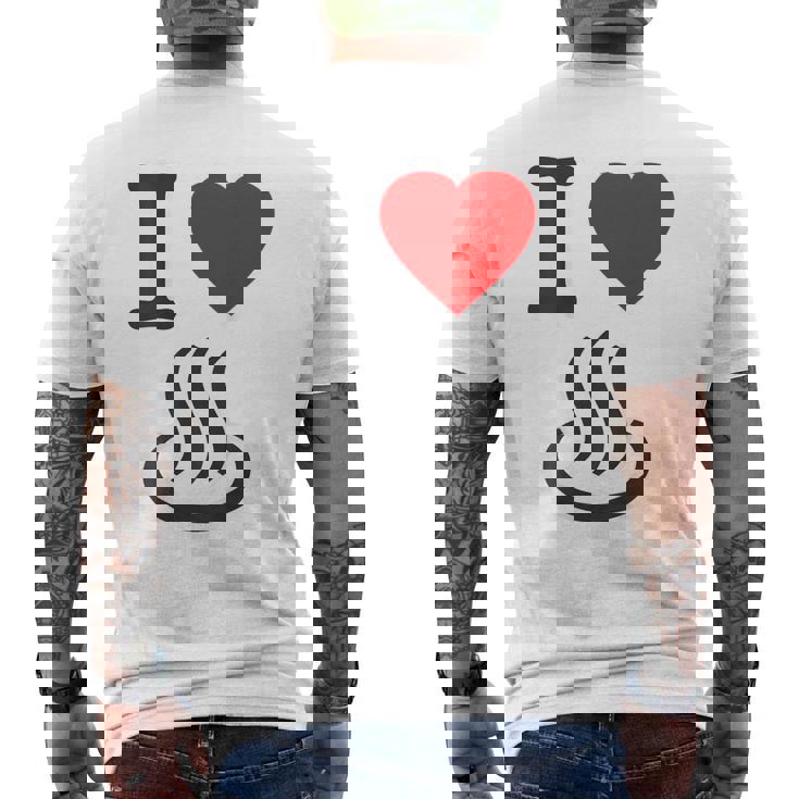 【バックプリント・背中側】アイラブ・温泉 マーク お風呂 銭湯 記号 お土産 旅行 ハート スタッフ 面白い メンズTシャツ バックプリント