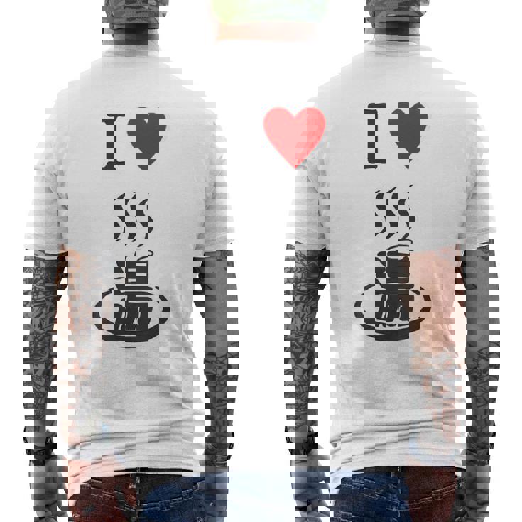 【バックプリント・背中側】アイラブ・湯 イラスト【温泉】お風呂 マーク 銭湯 記号 ハート 面白い メンズTシャツ バックプリント