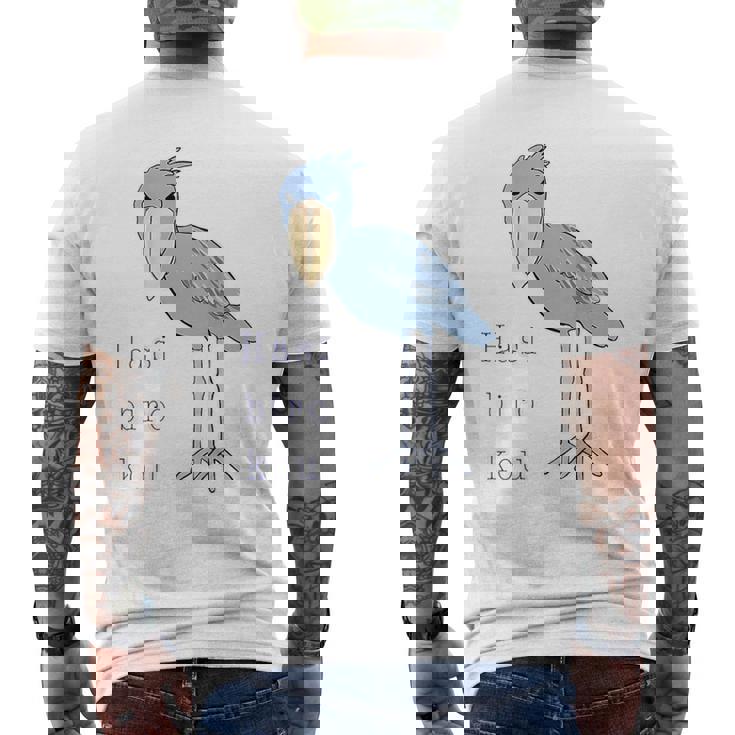 【バックプリント・背中側】ハシビロコウさん 『セルフィー』鳥【どうぶつフレンズ 】動物園 ゆるくて かわいい イラスト メンズTシャツ バックプリント