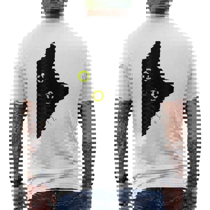 【覗くネコ】黒猫 にゃんこ 猫好き 猫 可愛い ネコ 子猫 ネコ好き 面白い 変な 遊び心 ネタ ウケ狙い おもしろ メンズTシャツ バックプリント