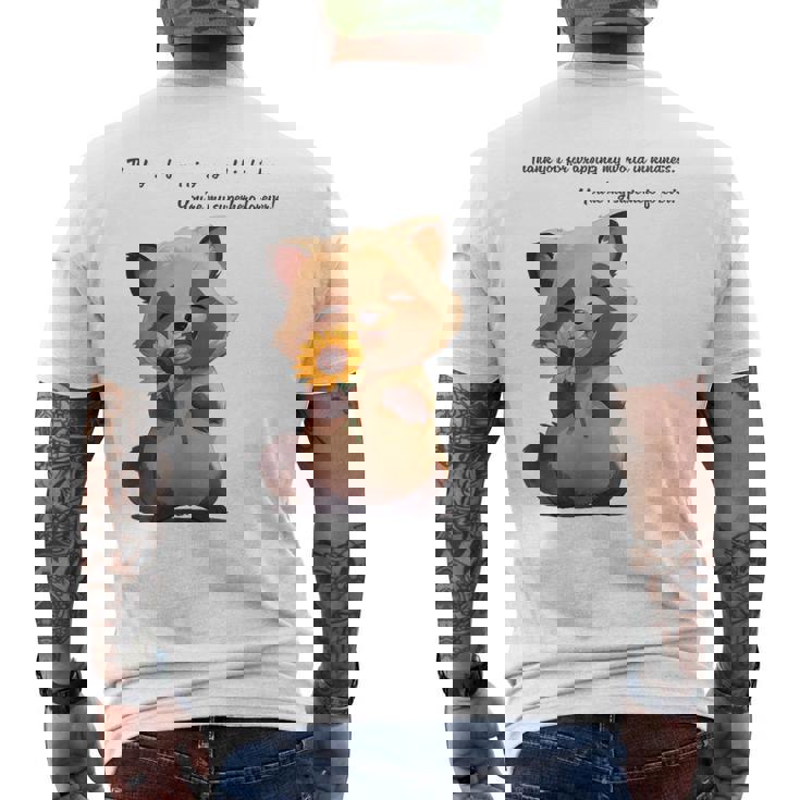 ありがとうのタヌキ ひまわりver 父の日 アニマルグラフィック 感謝 たぬき 花と狸 メンズTシャツ バックプリント