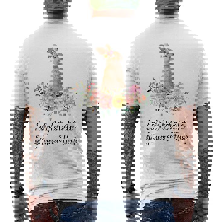 うさぎと花に気が散りやすい ウサギ かわいいウサギ メンズTシャツ バックプリント